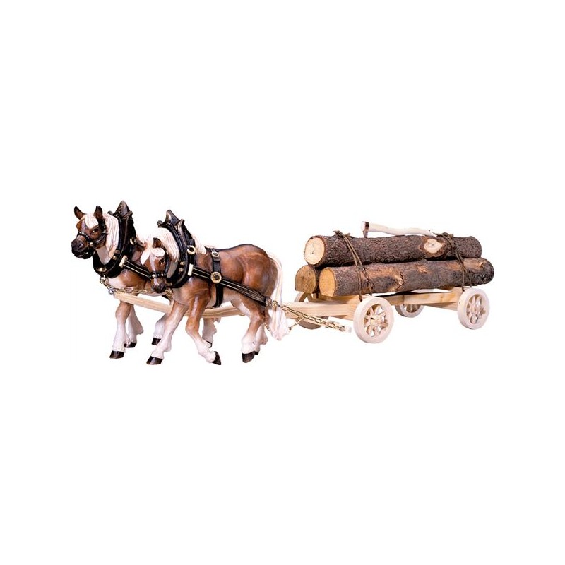 2 Zugpferde mit Holzwagen